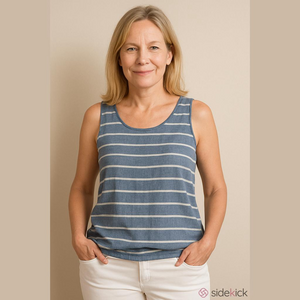 Liz Claiborne Linen Tank MEDIUM nautical Beach Blue/ White Summer‎ Ocean